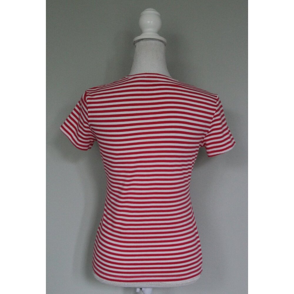 J. McLaughlin Allie Tee Bright Coral & White Striped Shirt Top, Size S Small - Picture 7 of 11